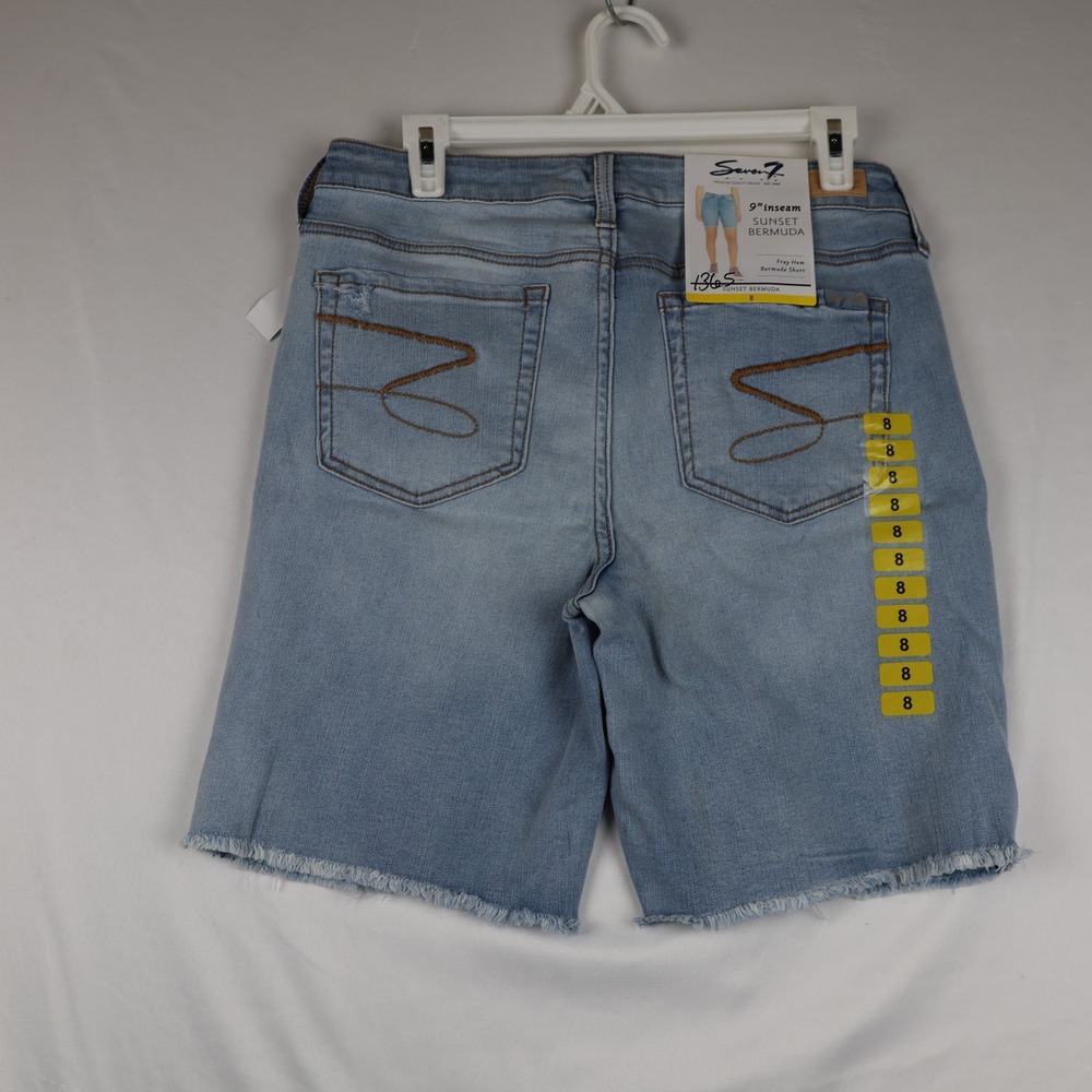 Seven7 Bermuda Shorts Womens 8 Ventura Light Blue Denim Fray Hem Distressed New - Picture 8 of 13